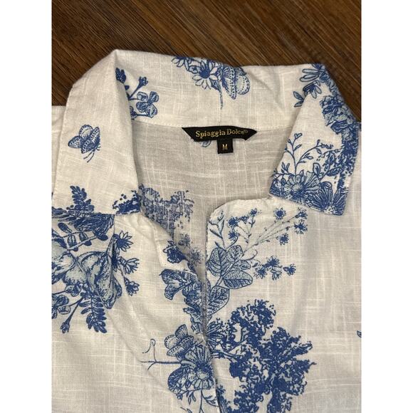 Spiaggia Dolce Size Medium 100% Cotton blue floral pull over - Picture 8 of 8